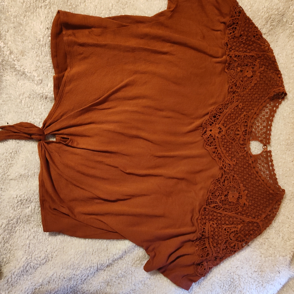 Daytrip Terracotta Lace Accent Blouse
